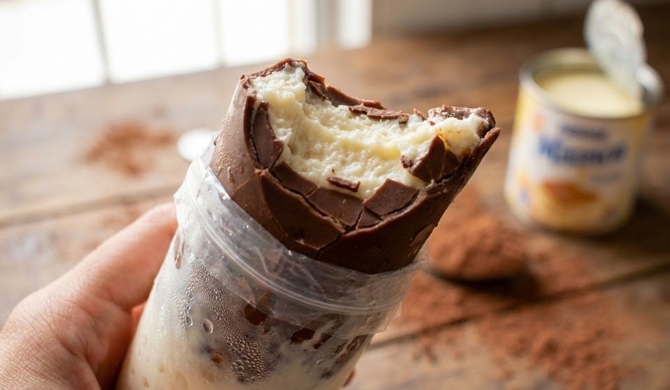 Geladinho com Casquinha Crocante Mordida